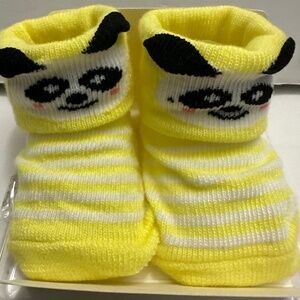 Reborn Baby Booties Panda Face for Boys or Girl Dolls Yellow and White Striped